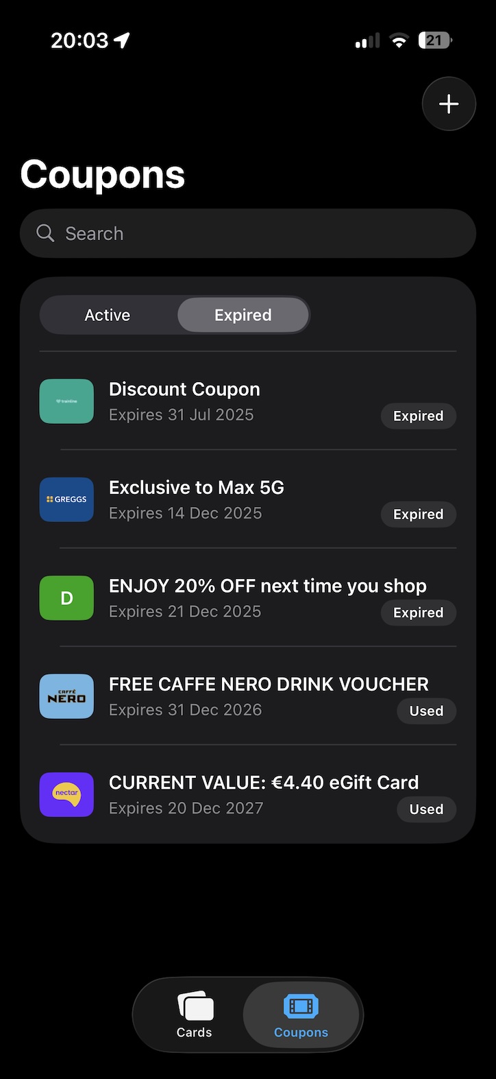 Coupons list